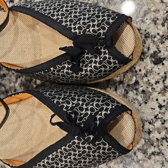 COACH MEGAN BLACK AND SILVER LOGO WEDGE ESPADRILLES. SIZE 10B. - Picture 4 of 16